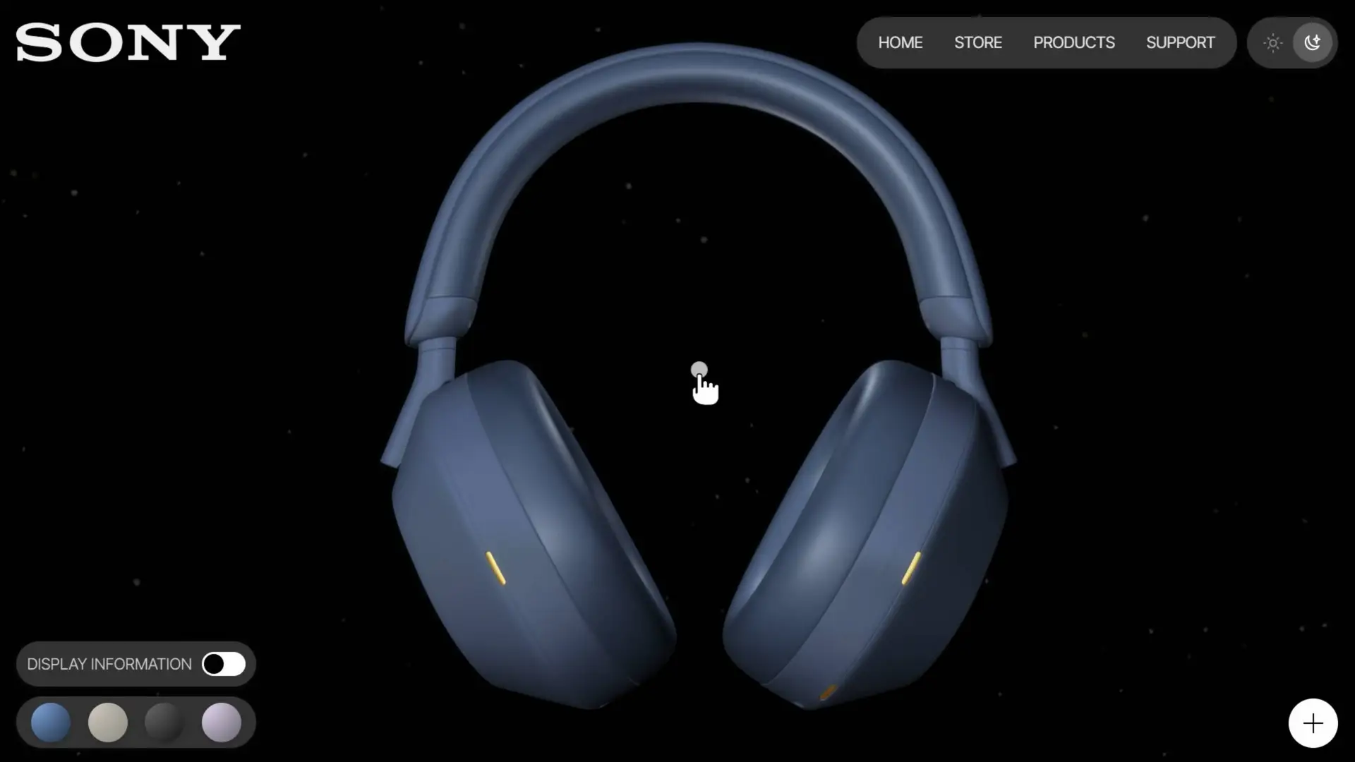 Interactive 3D Sony headphones demo with customizable colors and features